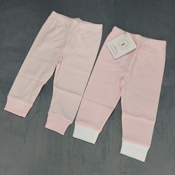 Burt's Bees Organic Cotton Footless Baby Pants 2 Pack Pink & Stripes 6-9M - Picture 1 of 8